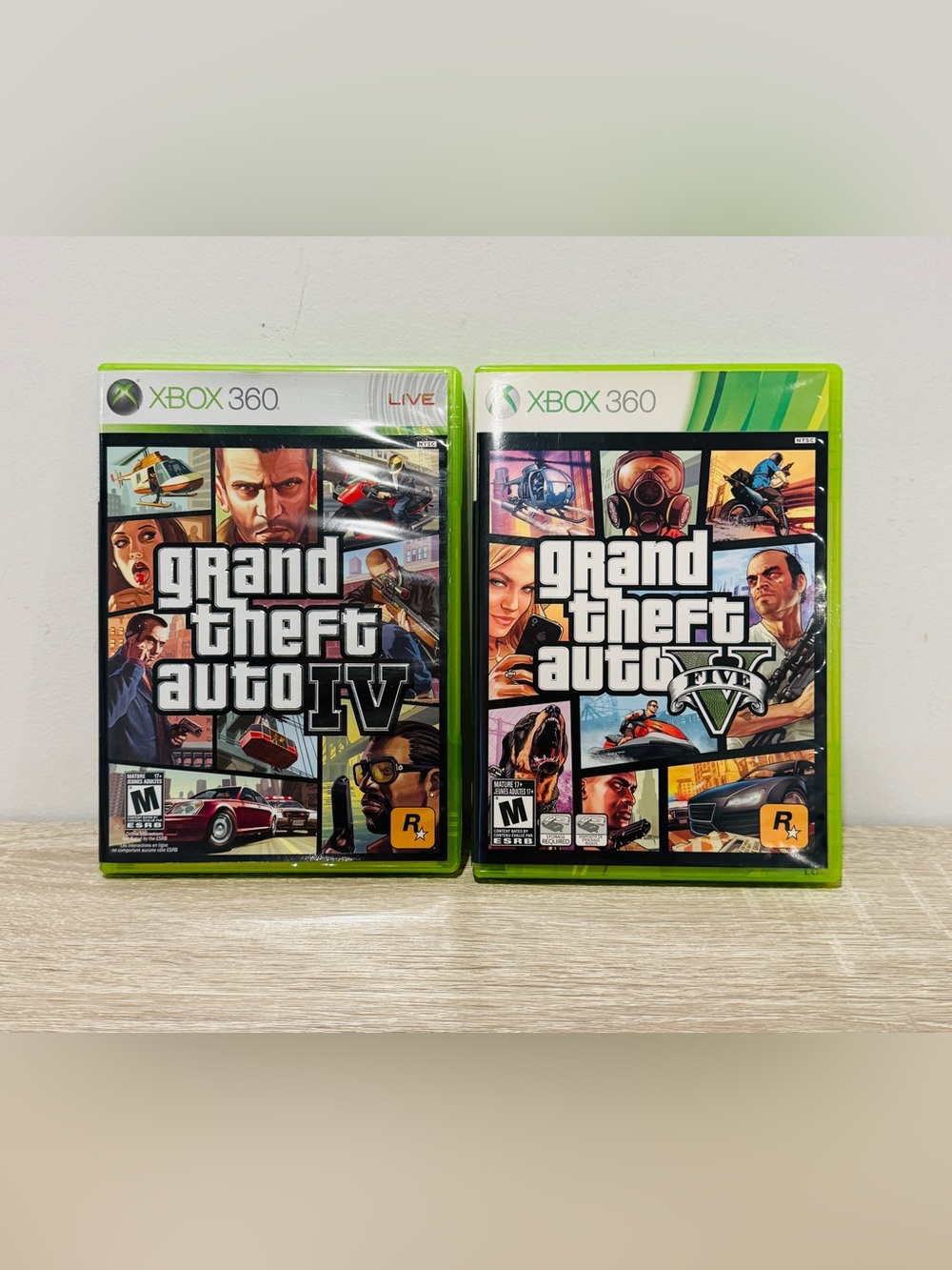 Xbox 360 GTA Bundle - Grand Theft Auto IV 4 & Grand Theft Auto V 5 CIB w/ Maps